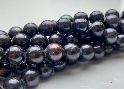 8.5-10 mm AA Large Hole Half Strand Dark Peacock Edison Freshwater Pearls Hole Size 2.1mm Genuine High Luster Black Edison Pearls #1958