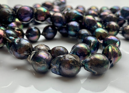 12-13x15-18 mm AA Half Strand Large Hole Peacock Color Freshwater Baroque Pearl Beads Hole Size 2.0 mm Genuine Rare Baroque Pearls #1964