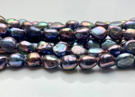 9-10x11-12mm AAA HalfStrand Large Hole Purplish Peacock Color Freshwater Rice Nugget Pearl 2.2mm Hole High Luster Wild Peacock Pearl #1966