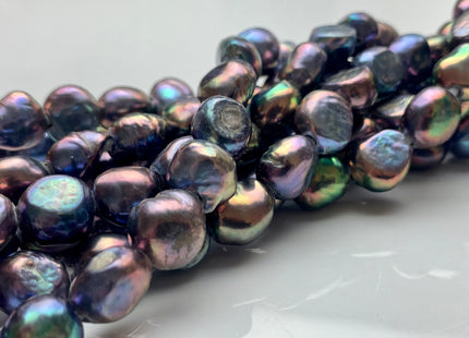 9-10x11-12mm AAA HalfStrand Large Hole Purplish Peacock Color Freshwater Rice Nugget Pearl 2.2mm Hole High Luster Wild Peacock Pearl #1966