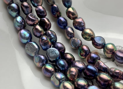 9-10x11-12mm AAA HalfStrand Large Hole Purplish Peacock Color Freshwater Rice Nugget Pearl 2.2mm Hole High Luster Wild Peacock Pearl #1966