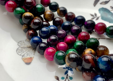 6mm 8mm 10mm AAA Smooth Round Pink Gold Green Blue Brown Yellow Tiger Eye Gemstone Beads Top Quality Mixed Color Tiger Eye Loose Beads #2679