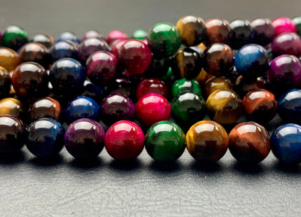 6mm 8mm 10mm AAA Smooth Round Pink Gold Green Blue Brown Yellow Tiger Eye Gemstone Beads Top Quality Mixed Color Tiger Eye Loose Beads #2679