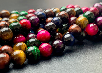 6mm 8mm 10mm AAA Smooth Round Pink Gold Green Blue Brown Yellow Tiger Eye Gemstone Beads Top Quality Mixed Color Tiger Eye Loose Beads #2679