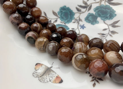 BEST DEAL 12mm 16mm Faceted Round Fire Agate Gemstone Beads Heat Treated Dark Toffee Color Natural Gemstone Agate 15.5 Inches Strand #2680
