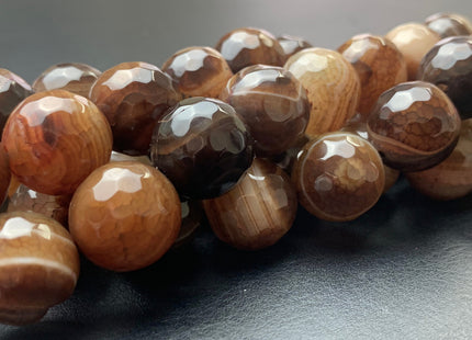 BEST DEAL 12mm 16mm Faceted Round Fire Agate Gemstone Beads Heat Treated Dark Toffee Color Natural Gemstone Agate 15.5 Inches Strand #2680
