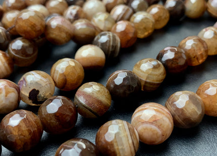 BEST DEAL 12mm 16mm Faceted Round Fire Agate Gemstone Beads Heat Treated Dark Toffee Color Natural Gemstone Agate 15.5 Inches Strand #2680