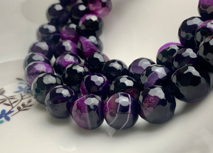 BEST DEAL 14 mm Faceted Round Fire Agate Gemstone Beads Heat Treated Purple And Black Color Natural Gemstone Agate 15.5 Inches Strand #2683