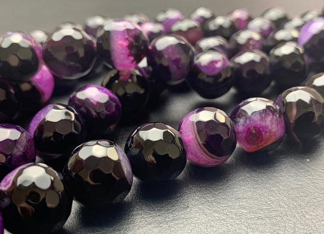 BEST DEAL 14 mm Faceted Round Fire Agate Gemstone Beads Heat Treated Purple And Black Color Natural Gemstone Agate 15.5 Inches Strand #2683