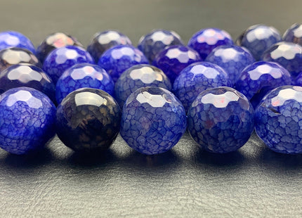16 mm Faceted Round Fire Agate Gemstone Beads Heat Treated Royal Blue And Black Color Agate Loose Beads 15.5 Inches Strand #2684