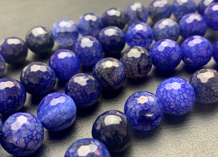 16 mm Faceted Round Fire Agate Gemstone Beads Heat Treated Royal Blue And Black Color Agate Loose Beads 15.5 Inches Strand #2684