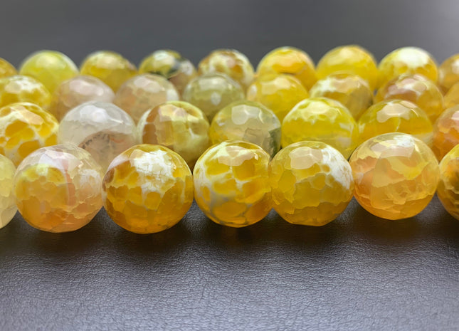 BEST DEAL 14mm 16mm Faceted Round Fire Agate Gemstone Beads Heat Treated Mixed Green Yellow Lemon Color Agate 15.5 Inches Strand #2685