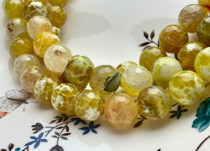 BEST DEAL 14mm 16mm Faceted Round Fire Agate Gemstone Beads Heat Treated Mixed Green Yellow Lemon Color Agate 15.5 Inches Strand #2685