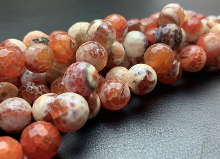 10mm 12mm 14mm 16mm Faceted Round Fire Agate Gemstone Beads Heat Treated Mixed Orange Pink And Cream Color Agate 15.5 Inches #2658