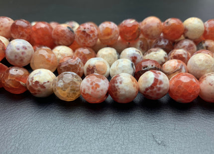 10mm 12mm 14mm 16mm Faceted Round Fire Agate Gemstone Beads Heat Treated Mixed Orange Pink And Cream Color Agate 15.5 Inches #2658