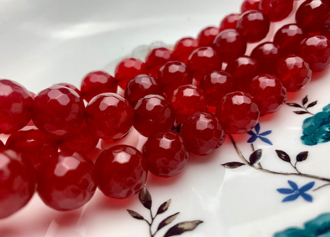 10mm 14mm Faceted Round Fire Agate Gemstone Beads Heat Treated Orange Red Carnelian Color Natural Agate 15.5 Inches Strand #2661