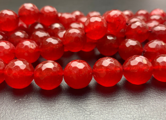 10mm 14mm Faceted Round Fire Agate Gemstone Beads Heat Treated Orange Red Carnelian Color Natural Agate 15.5 Inches Strand #2661