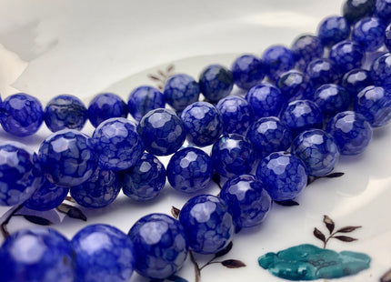 12 mm Faceted Round Fire Agate Gemstone Beads Heat Treated Dark Blue Black Mixed Color Natural Agate 15.5 Inches Strand #2662