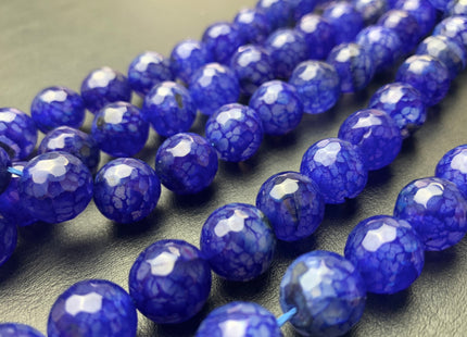 12 mm Faceted Round Fire Agate Gemstone Beads Heat Treated Dark Blue Black Mixed Color Natural Agate 15.5 Inches Strand #2662