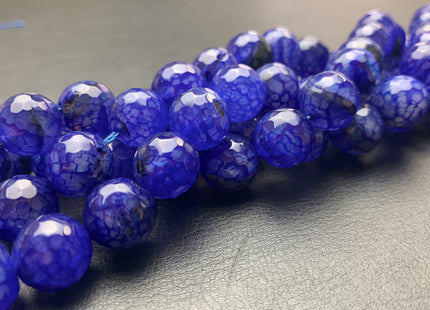 12 mm Faceted Round Fire Agate Gemstone Beads Heat Treated Dark Blue Black Mixed Color Natural Agate 15.5 Inches Strand #2662