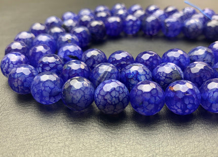 12 mm Faceted Round Fire Agate Gemstone Beads Heat Treated Dark Blue Black Mixed Color Natural Agate 15.5 Inches Strand #2662