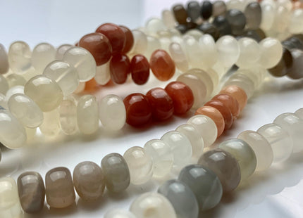 8-10 mm Multi Color MoonStone Smooth Rondelle Beads Natural Mixed White Peach Gray Chocolate Translucent Moonstone Beads 13 Inches #2931
