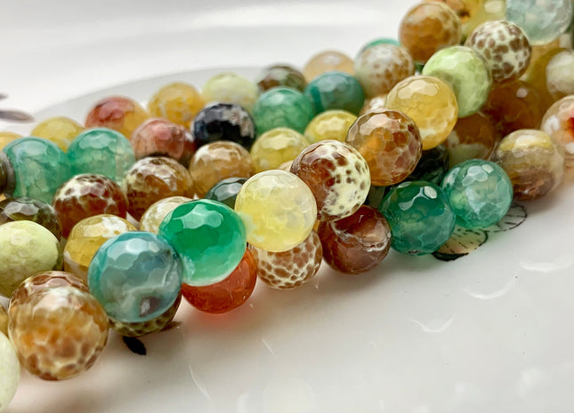 10 mm Faceted Round Fire Agate Gemstone Beads 15.5 Inches Strand