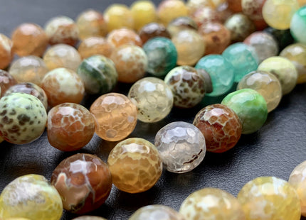 10 mm Faceted Round Fire Agate Gemstone Beads Heat Treated Mixed Green Yellow Brown Color Natural Fire Agate 15.5 Inches Strand #2699