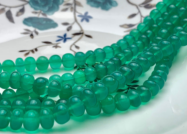 6mm 7mm 8mm 9mm 10mm 100% All Natural Smooth Rondelle Green Onyx Gemstone Beads Genuine Translucent Green Onyx Beads 8 Inches Strand #2932