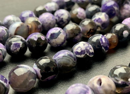 BEST DEAL 10 mm Faceted Round Fire Agate Gemstone Beads Heat Treated Multi Purple Gray White Black Color Agate 15.5 Inches Strand #2700