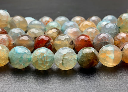 10mm 12mm Faceted Round Fire Agate Gemstone Beads Heat Treated Multi Green Orange Champagne Color Agate 15.5 Inches Strand #2701