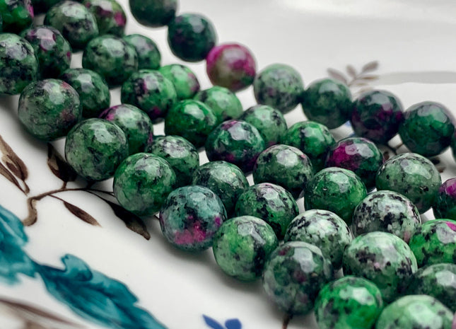 10 mm Faceted Round Fire Agate Gemstone Beads Heat Treated Mixed Ruby Zoisite Green Color Fire Agate 15.5 Inches Strand #2703