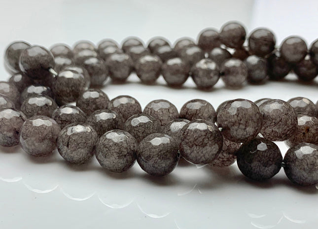 10 mm Faceted Round Fire Agate Gemstone Beads Heat Treated Gray Color Agate Loose Beads 15.5 Inches Strand #2690