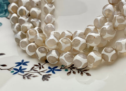 6mm 8mm 10mm 12mm AAA DZI Tibetan Agate Faceted Round Multi White Color Football Agate Gemstone Loose Beads #2381