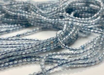 2 mm Micro Faceted Round Tiny Aquamarine Gemstone Beads 15.5 Inches #2975