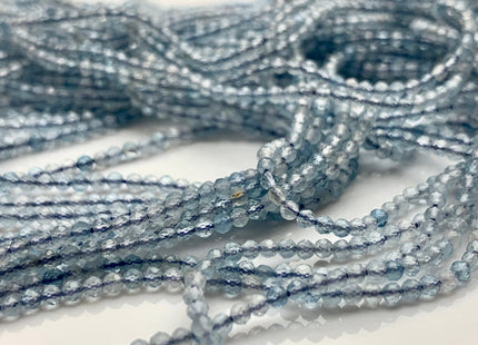 2 mm Micro Faceted Round Tiny Aquamarine Gemstone Beads 15.5 Inches #2975
