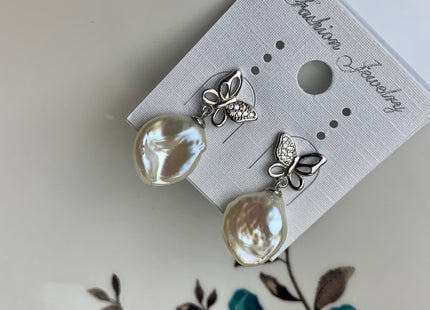 11-12 mm AAA Natural white Keshi Pearl Earring Studs W/925 Sterling Silver