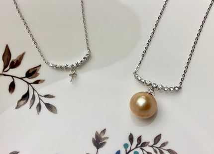 925 Sterling Silver/Gold Necklace Chain With Smile Curve Design Pendant Setting Finding For Half Drilled Pearl DIY Jewelry Necklace #10033-A