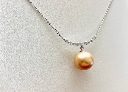 Genuine 12.5 mm AAA Gold Round Edison Pearl With 925 Sterling Silver Chain Smile Curve Design Pearl Necklace Bridal Necklace #10033-B