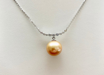 Genuine 12.5 mm AAA Gold Round Edison Pearl With 925 Sterling Silver Chain Smile Curve Design Pearl Necklace Bridal Necklace #10033-B