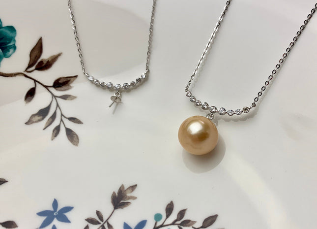 Genuine 12.5 mm AAA Gold Round Edison Pearl With 925 Sterling Silver Chain Smile Curve Design Pearl Necklace Bridal Necklace #10033-B