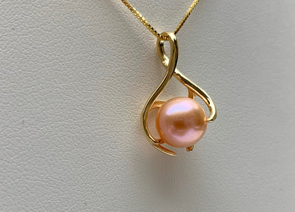 8.5 mm AAA Natural Mauve/Peach Pink Round Freshwater Pearl Pendant W/925 Sterling Silver/Gold Cage Design Genuine Pearl Jewelry #10003