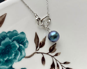 Genuine AAA Peacock Round/Mauve Baroque Freshwater Pearl 925 Sterling Silver Chain Double Heart Design Pearl Bridal Necklace #10341-MPB