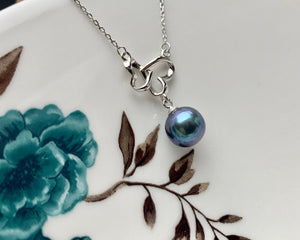 Genuine AAA Peacock Round/Mauve Baroque Freshwater Pearl 925 Sterling Silver Chain Double Heart Design Pearl Bridal Necklace #10341-MPB