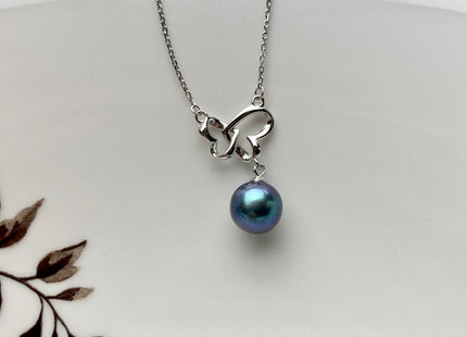 Genuine AAA Peacock Round/Mauve Baroque Freshwater Pearl 925 Sterling Silver Chain Double Heart Design Pearl Bridal Necklace #10341-MPB