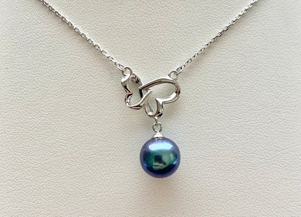 Genuine AAA Peacock Round/Mauve Baroque Freshwater Pearl 925 Sterling Silver Chain Double Heart Design Pearl Bridal Necklace #10341-MPB