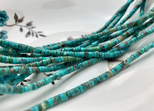 4 mm Natural Turquoise Heishi Rondelle Shape Genuine Rare Natural Color Turquoise Gemstones Loose Beads 15.5 Inches Strand #2974