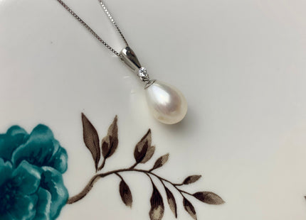 One-Of-A-Kind 9.5-10x13 mm AAA Natural White Genuine Freshwater Pearl Pendant W/925 Sterling Silver Pendant Necklace Bridal Jewelry #10004-B