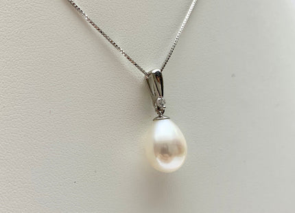 One-Of-A-Kind 9.5-10x13 mm AAA Natural White Genuine Freshwater Pearl Pendant W/925 Sterling Silver Pendant Necklace Bridal Jewelry #10004-B