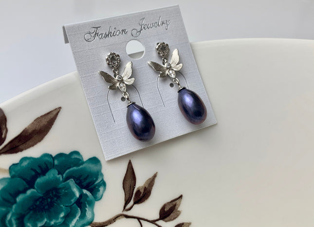 One-Of-A-Kind 7x10 mm AAA Rare Peacock Pearl Earring Studs W/925 Sterling Silver High Luster Pearl Butterfly Earring Bridal Jewelry #10005-B